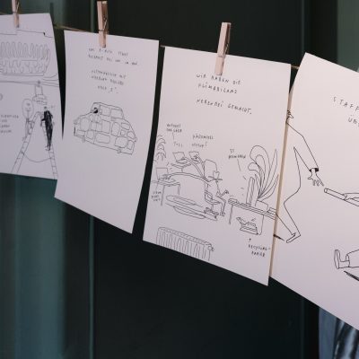 SIN event in the Green Salon of the Volksbühne theater on Rosa-Luxemburg-Platz in Berlin; ©Stephanie Ballantine, graphic by Johanna Benz from graphicrecording.cool